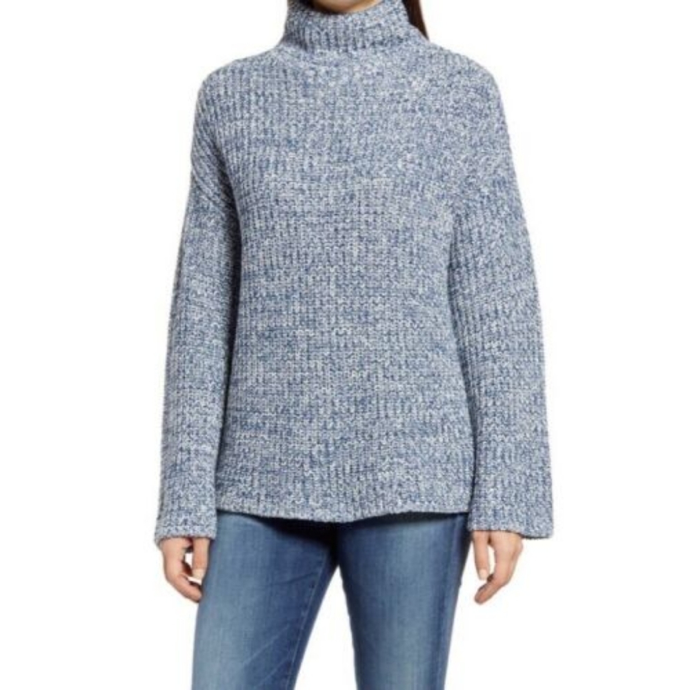 Caslon Blue & Ivory Chunky Marled Mock Neck Sweater